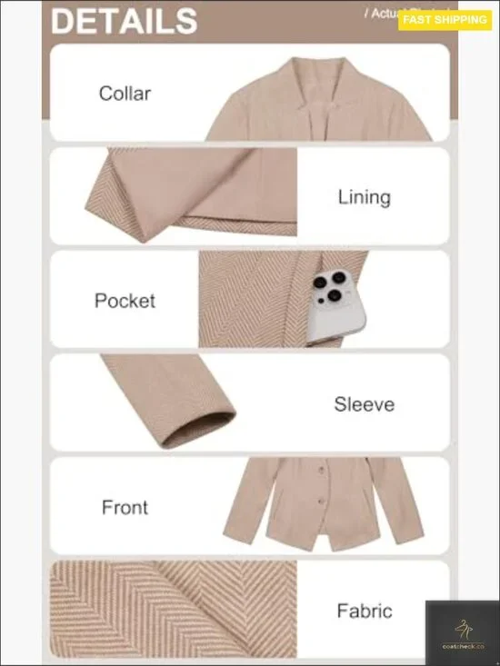 Classic Trench Coat Blazer Open Front Long Sleeve Stand Collar Business Office - Picture 3 of 7